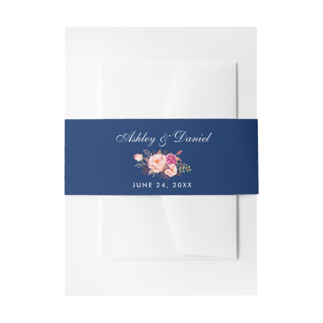 Bandeau De Faire-part Aquarelle Floral rose Mariage bleu (Devant example)
