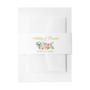 Bandeau De Faire-part Aquarelle Floral rose Mariage or blanc