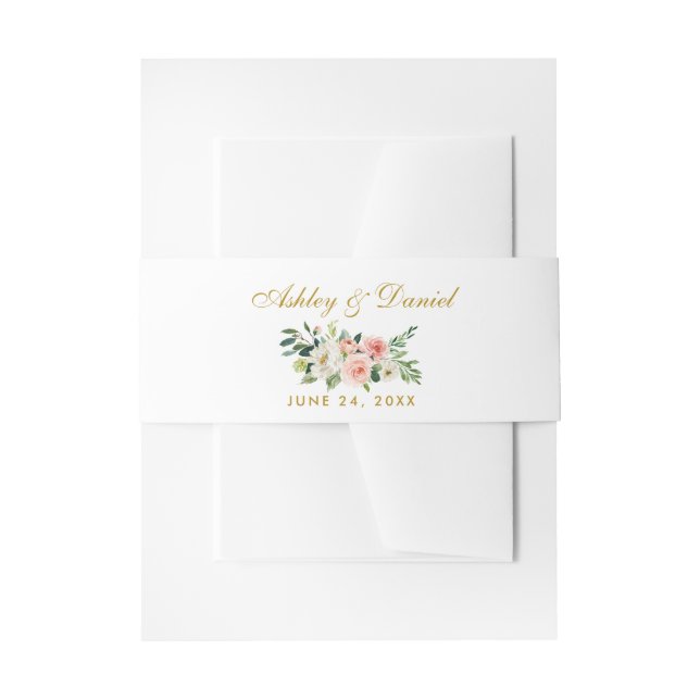 Bandeau De Faire-part Aquarelle Floral rose Mariage or blanc (Devant example)