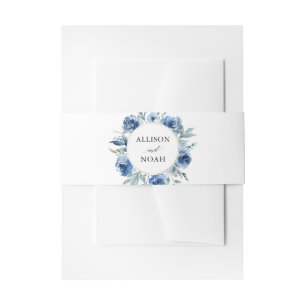 Bandeau De Faire-part Aquarelle florale bleu marine or mariage moderne