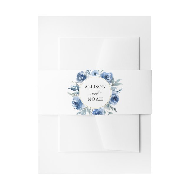 Bandeau De Faire-part Aquarelle florale bleu marine or mariage moderne (Devant example)