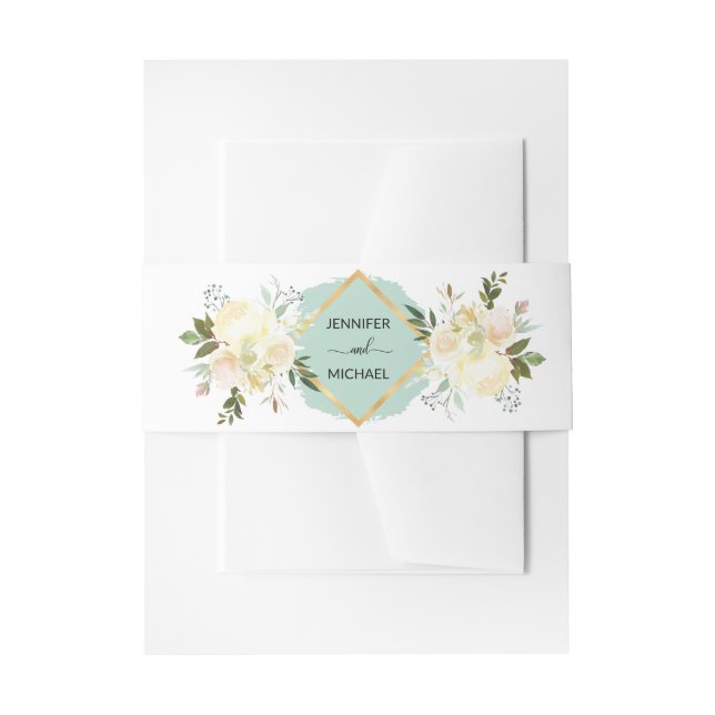 Bandeau De Faire-part Aquarelle florale Monnaie d'ivoire Mariage or rose (Devant example)