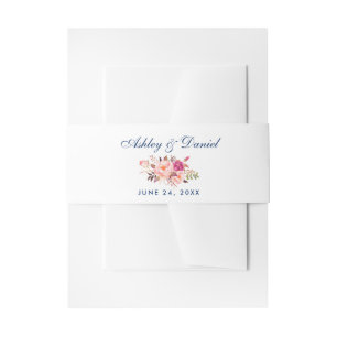 Bandeau De Faire-part Aquarelle florale rose bleu Mariage