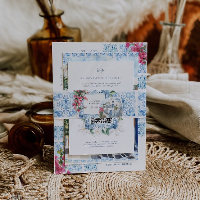 Bandeau De Faire-part Aquarelle Grèce | Monogramme de mariage (Créateur téléchargé)