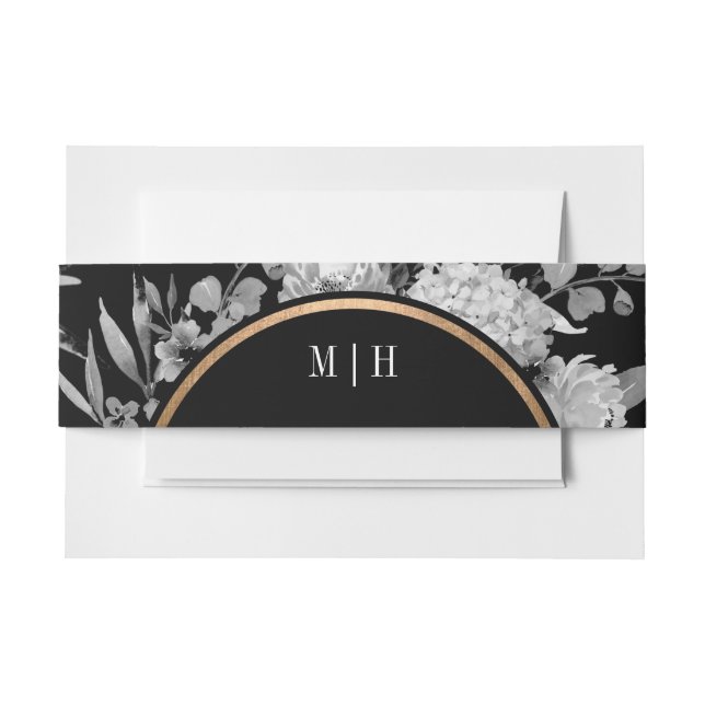 Bandeau De Faire-part Aquarelle noire et blanche moderne Monogramme flor (Devant Example)