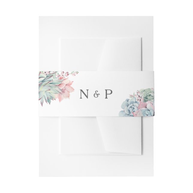 Bandeau De Faire-part Aquarelle Pastel Succulents Mariage Monogramme (Devant example)