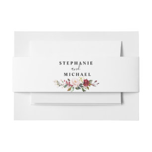 Bandeau De Faire-part Aquarelle romantique Bourgogne Rouge Blush Rose Fl