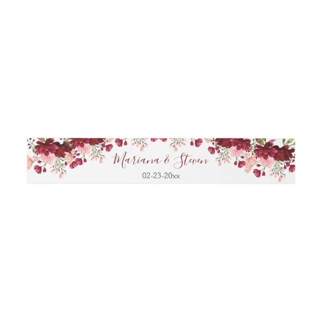 Bandeau De Faire-part Aquarelle rose Bourgogne Mariage floral (Plat)