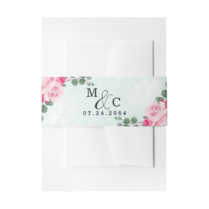Bandeau De Faire-part Aquarelle rose et argent Mariage floral