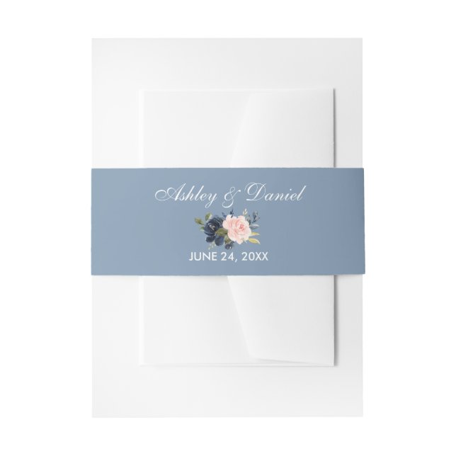Bandeau De Faire-part Aquarelle rose Floral Dusty Blue (Devant example)