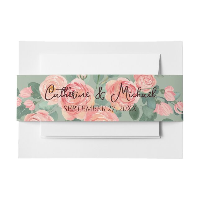 Bandeau De Faire-part Aquarelle rose Roses Sage Vert (Devant Example)