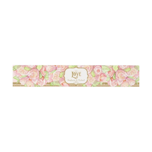 Bandeau De Faire-part Aquarelle Roses Aimer Élégant Mariage romantique (Plat)