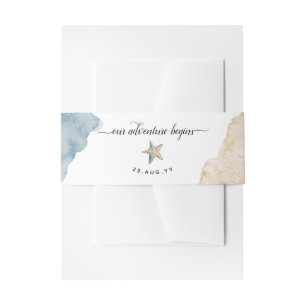 Bandeau De Faire-part Aquarelle Starfish Beach Wedding Dusty Blue