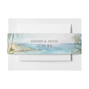 Bandeau De Faire-part Aquarelle Tropical Beach Palm Trees Mariage