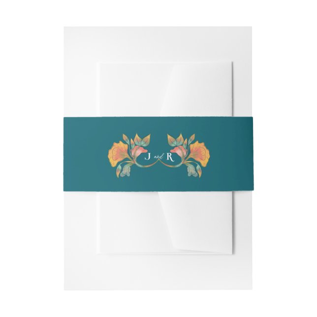 Bandeau De Faire-part Aquarelle turquoise Art Nouveau Mariage (Devant example)
