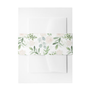 Bandeau De Faire-part Aquarelle Vert et Fleurs blanches