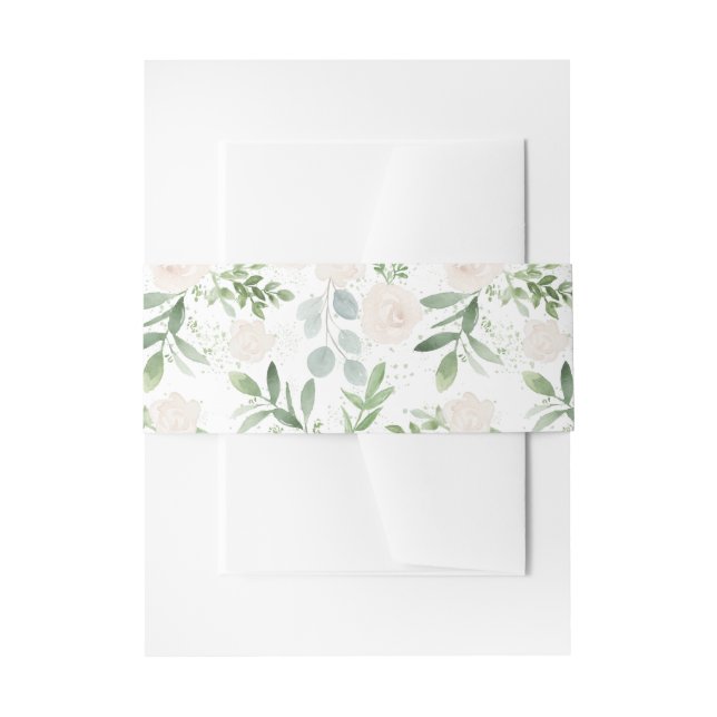 Bandeau De Faire-part Aquarelle Vert et Fleurs blanches (Devant example)