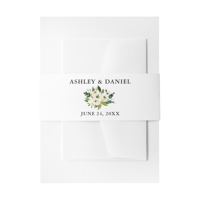 Bandeau De Faire-part Aquarelle Vert Mariage Floral blanc (Devant example)