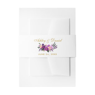 Bandeau De Faire-part Aquarelle violet Ultra violet Floral Mariage or