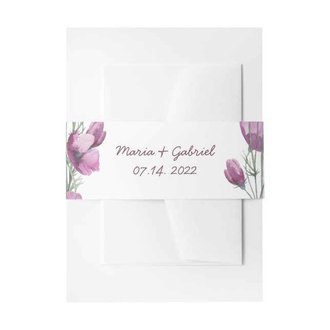 Bandeau De Faire-part Aquarelle violette. Floral Mariage Belly Band (Devant example)