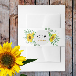 Bandeau De Faire-part Aquarelle Yellow Sunflowers Monogramme Mariage