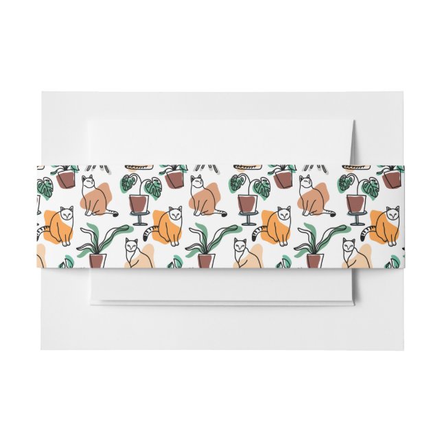 Bandeau De Faire-part Art de trait dessin chats et fleurs (Devant Example)