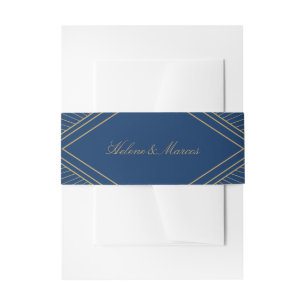 Bandeau De Faire-part Art Déco Diamond Navy Blue et Gold Mariage