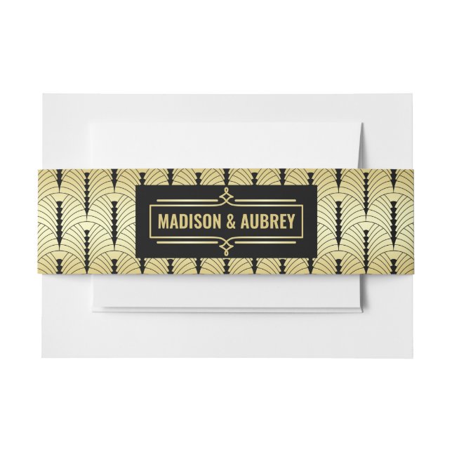 Bandeau De Faire-part Art Déco Mariage Elegant Or Noir Grand (Devant Example)