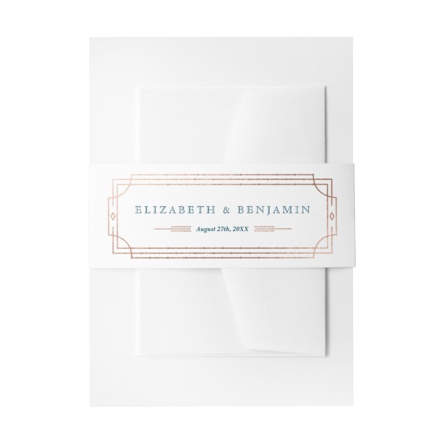 Bandeau De Faire-part Art Déco moderne Turquoise foncé Faux Rose or Foil (Devant example)