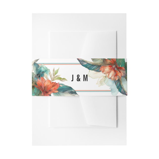 Bandeau De Faire-part Avec Initiales Hibiscus Serenade Paradis (Devant example)