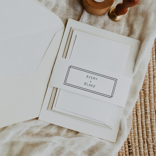 Bandeau De Faire-part AVERA moderne noir et blanc Mariage double cadre (AVERY Modern Black and White Double Frame Wedding Invitation Belly Band)