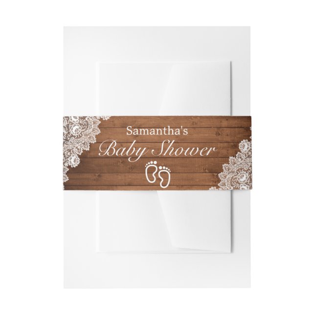 Bandeau De Faire-part Baby shower en bois rustique et dentelle blanche (Devant example)
