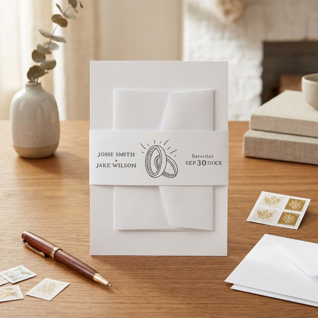 Bandeau De Faire-part Bagues de mariage minimales (Minimal Wedding Rings Invitation Belly Band.)