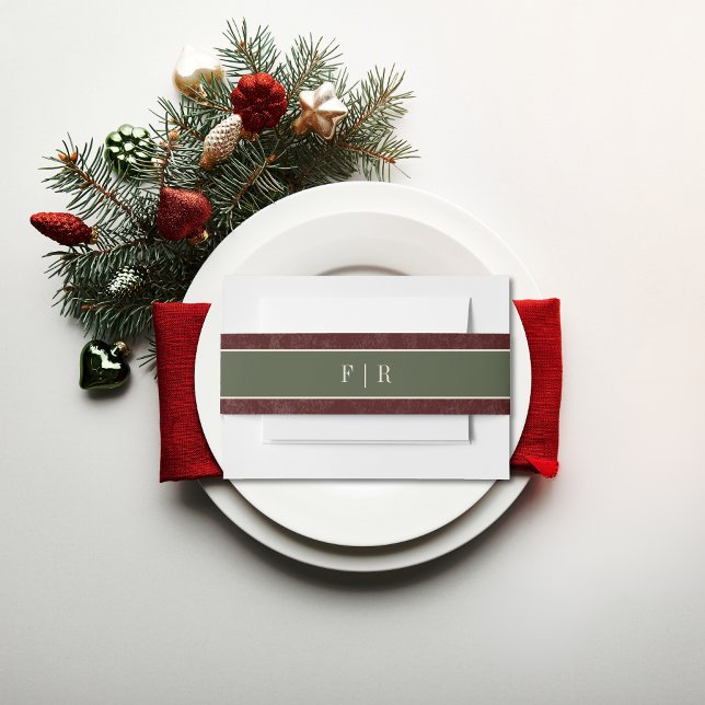 Bandeau De Faire-part Baies d'hiver rustiques et Mariage de Bourgogne (Rustic Winter Berries & Pine Burgundy Wedding Invitation Belly Band)