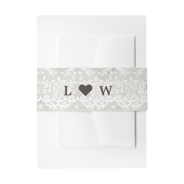 Bandeau De Faire-part Bande de dentelle gris et blanc rustique avec init (Devant example)