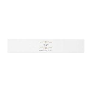 Bandeau De Faire-part Bande de ventre à monogramme avec fioriture en or 