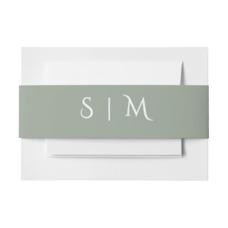 Bandeau De Faire-part Bande de ventre à monogramme Deep Sage pour mariag