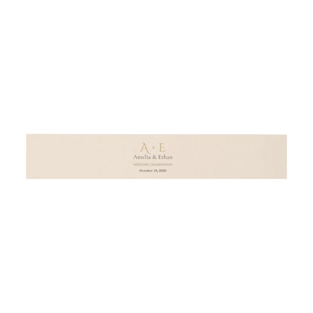 Bandeau De Faire-part Bande de ventre à monogramme doré | Enveloppe de m (Plat)