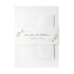 Bandeau De Faire-part Bande de ventre de mariage à feuille verte aquarel