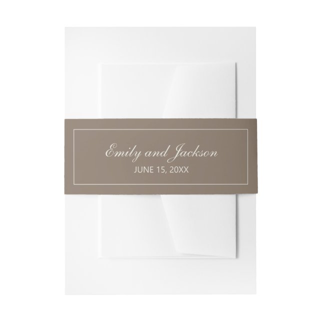Bandeau De Faire-part Bande de ventre de mariage de script marron modern (Devant example)