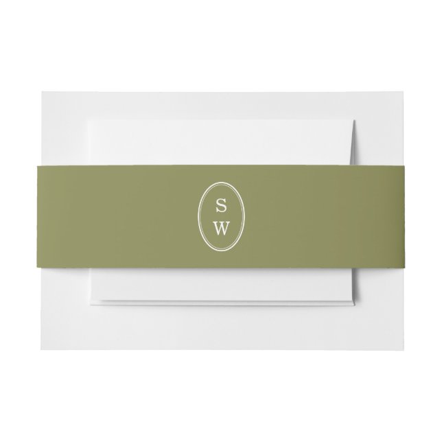 Bandeau De Faire-part Bande de ventre de mariage en monogramme vert oliv (Devant Example)