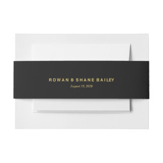 Bandeau De Faire-part Bande de ventre de mariage en noir et or luxe avec