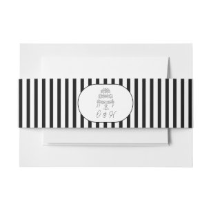 Bandeau De Faire-part Bande de ventre de mariage rayée noir et blanc