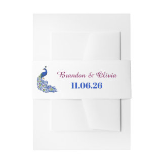 Bandeau De Faire-part Bande de ventre d'invitation de mariage au paon bl