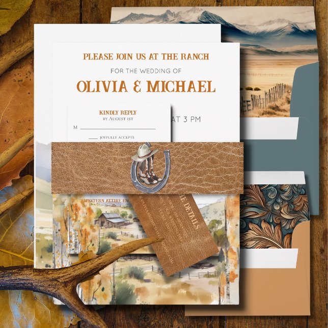 Bandeau De Faire-part Bande de ventre d'invitation de ranch occidental (Créateur téléchargé)