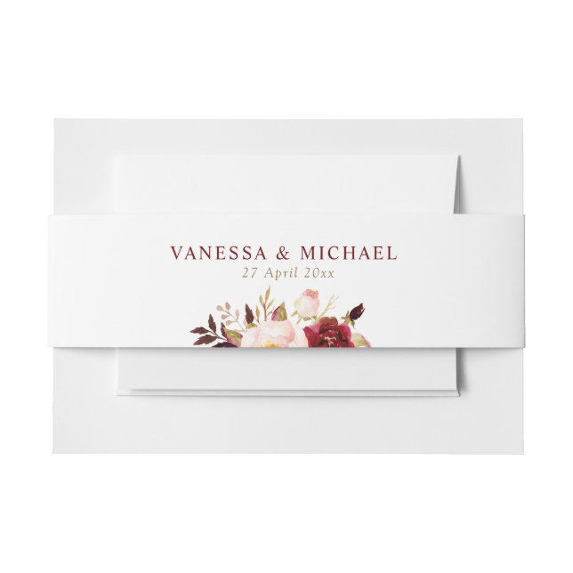 Bandeau De Faire-part bande de ventre floral roux bordeaux (Devant Example)