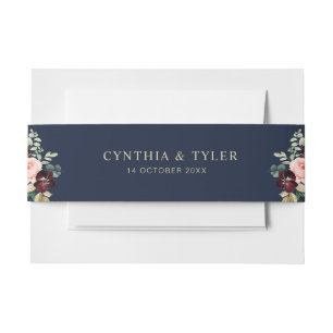 Bandeau De Faire-part bande de ventre mariage floral bleu marine