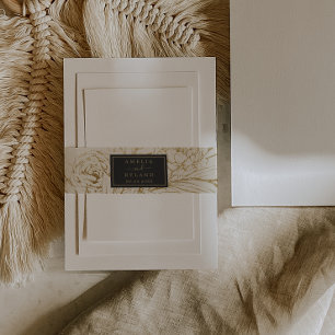 Bandeau De Faire-part Bande Faire-part de mariage à crème florale dorée