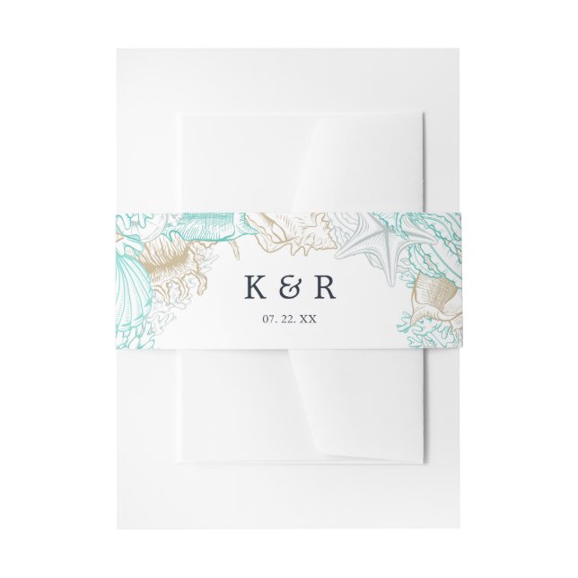 Bandeau De Faire-part Bandeau de ventre de mariage côtier turquoise au b (Devant example)