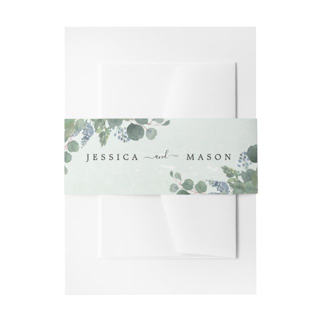 Bandeau De Faire-part Bandes Mariages de ventre Dusty Blue Eucalyptus (Devant example)